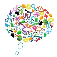 A question bubble made of objects