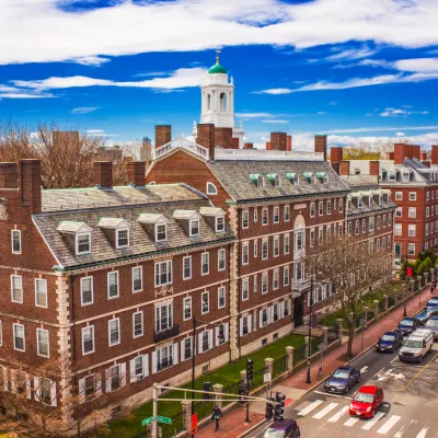 An aerial view of Harvard University