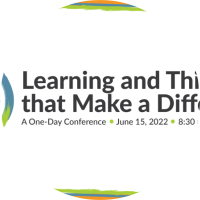 Conference Logo, circle of orange, blue and green with conference title. Text: A one-day conference, June 15, 2022, 8:30am - 4:30pm