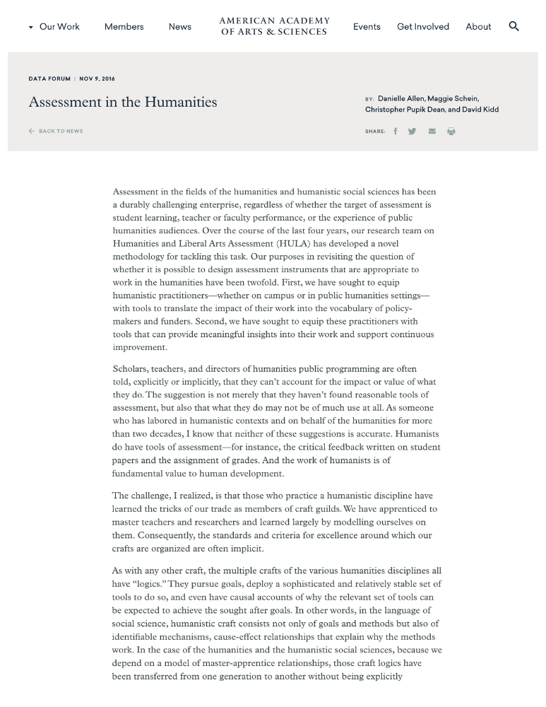 Assessment in the Humanities