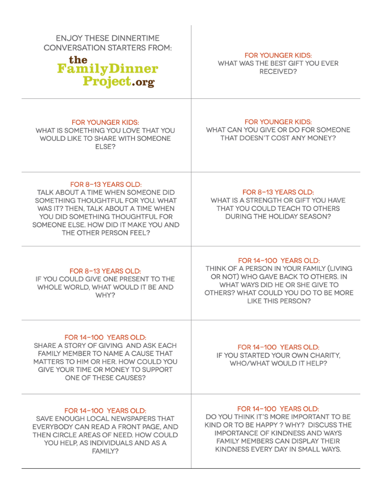 Family Dinner Project Conversation Cards