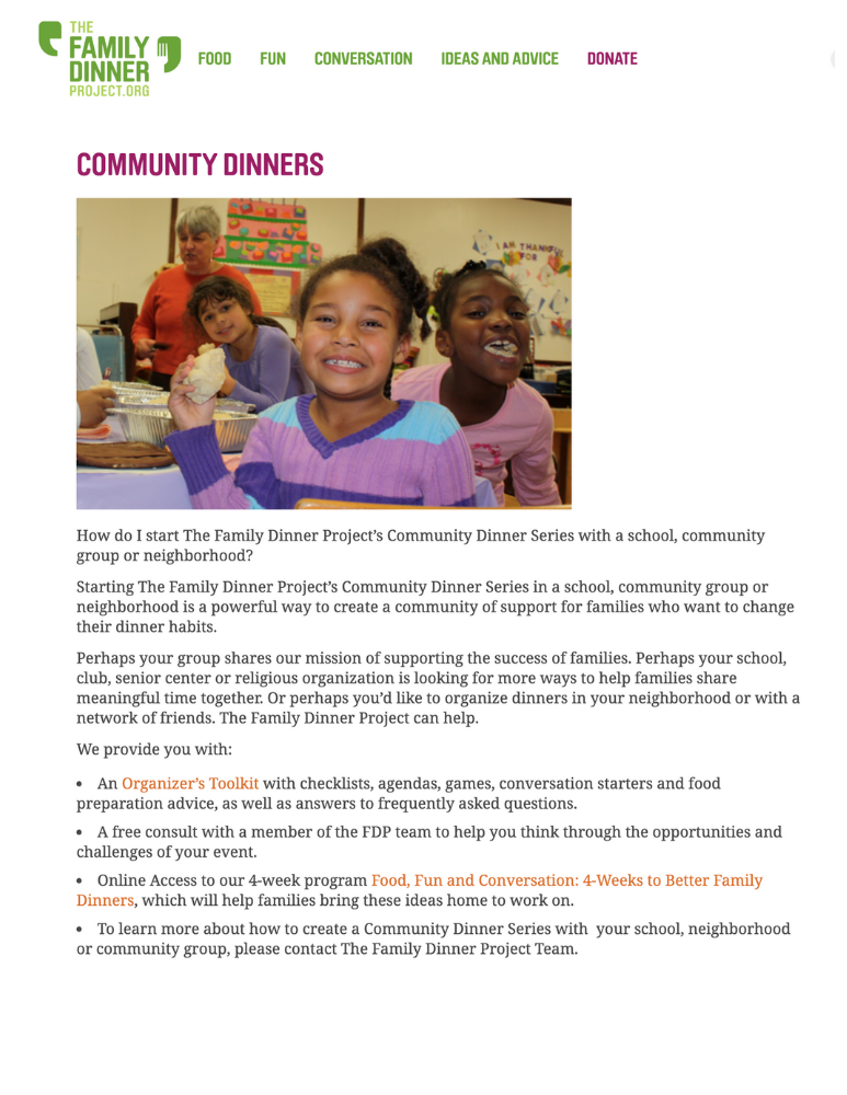 Get involved with The Family Dinner Project