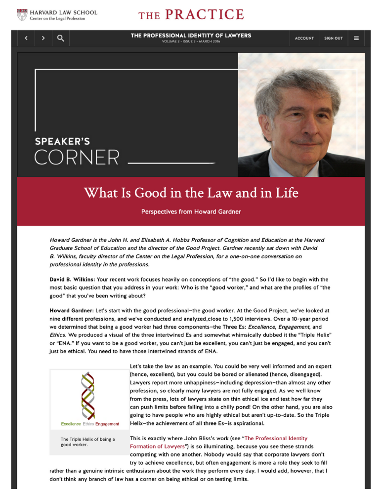 Howard Gardner on Good Work for Lawyers