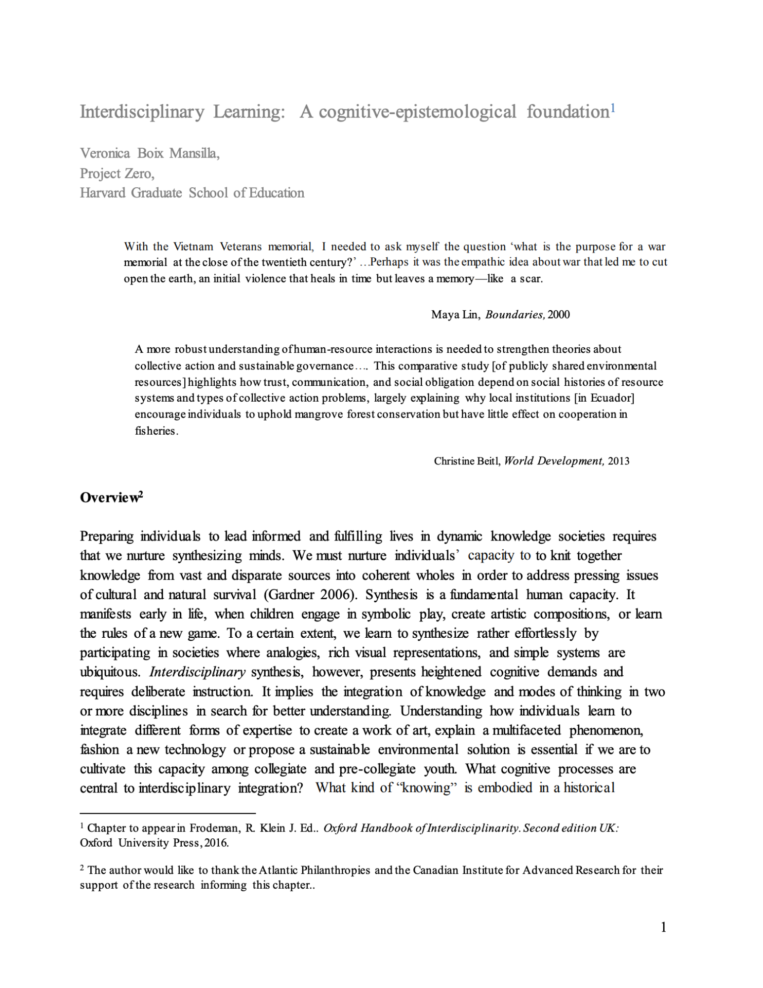 Interdisciplinary learning