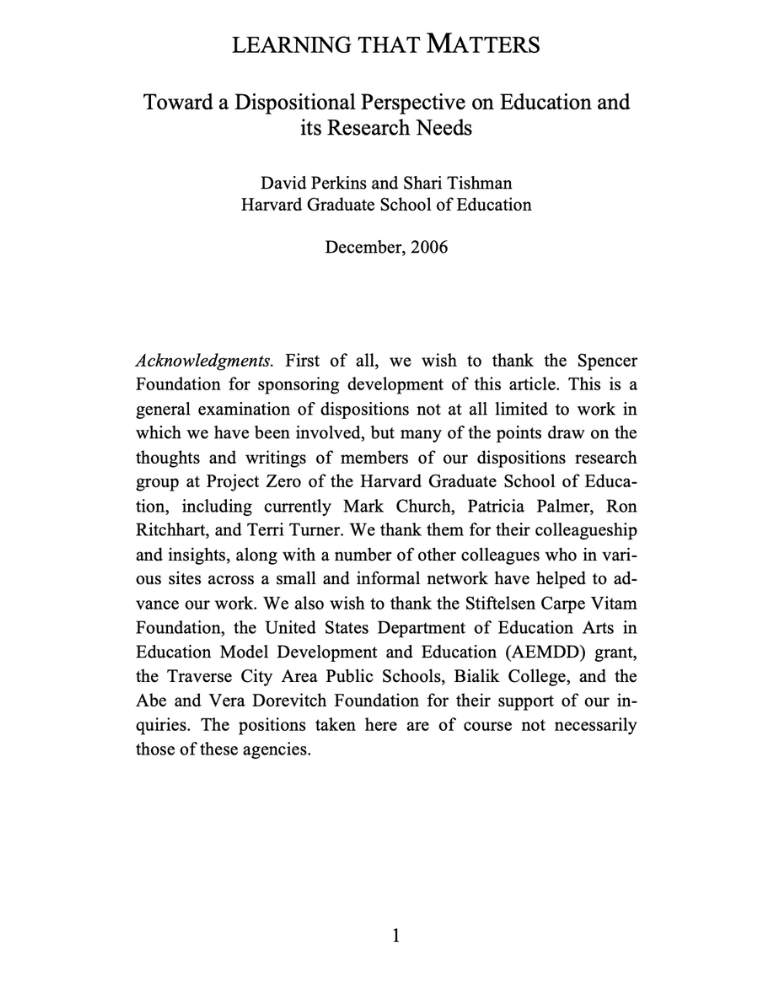 Learning that Matters