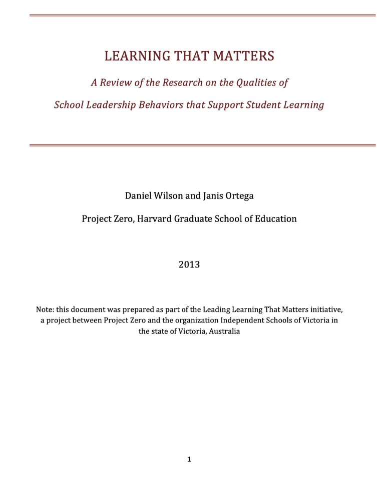 Learning that matters_ A review of the research on the qualities of school leadership