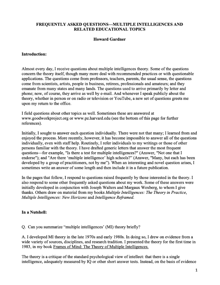 Multiple Intelligences FAQ