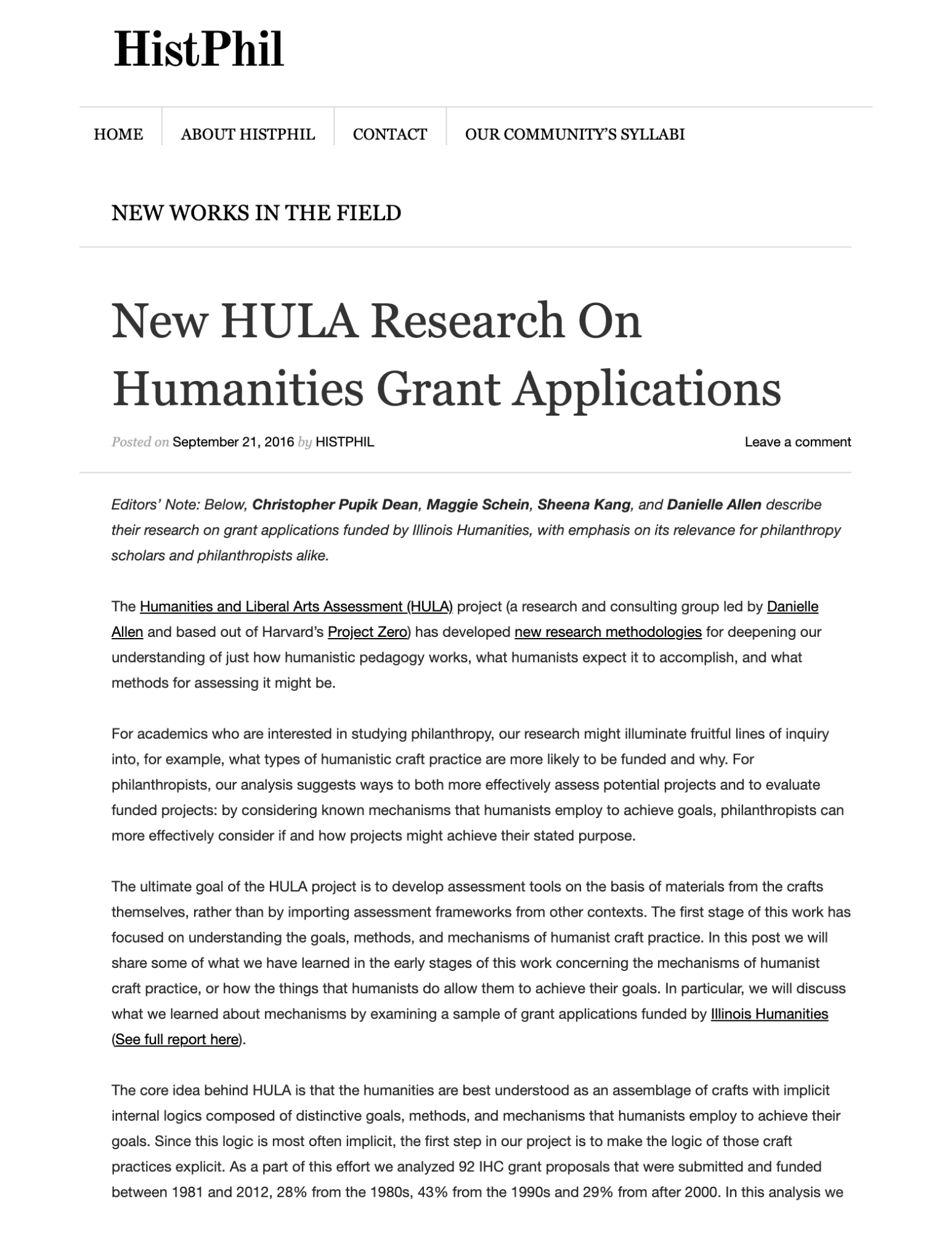 New HULA Research On Humanities Grant Applications