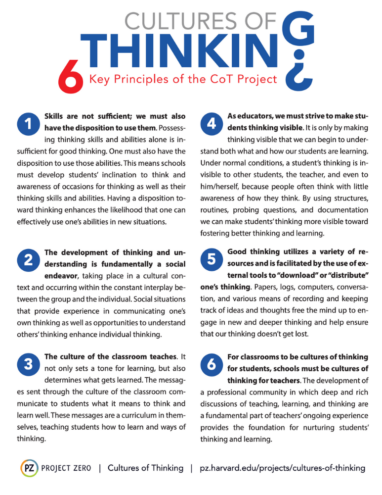 Six Key Principles of the Cultures of Thinking Project