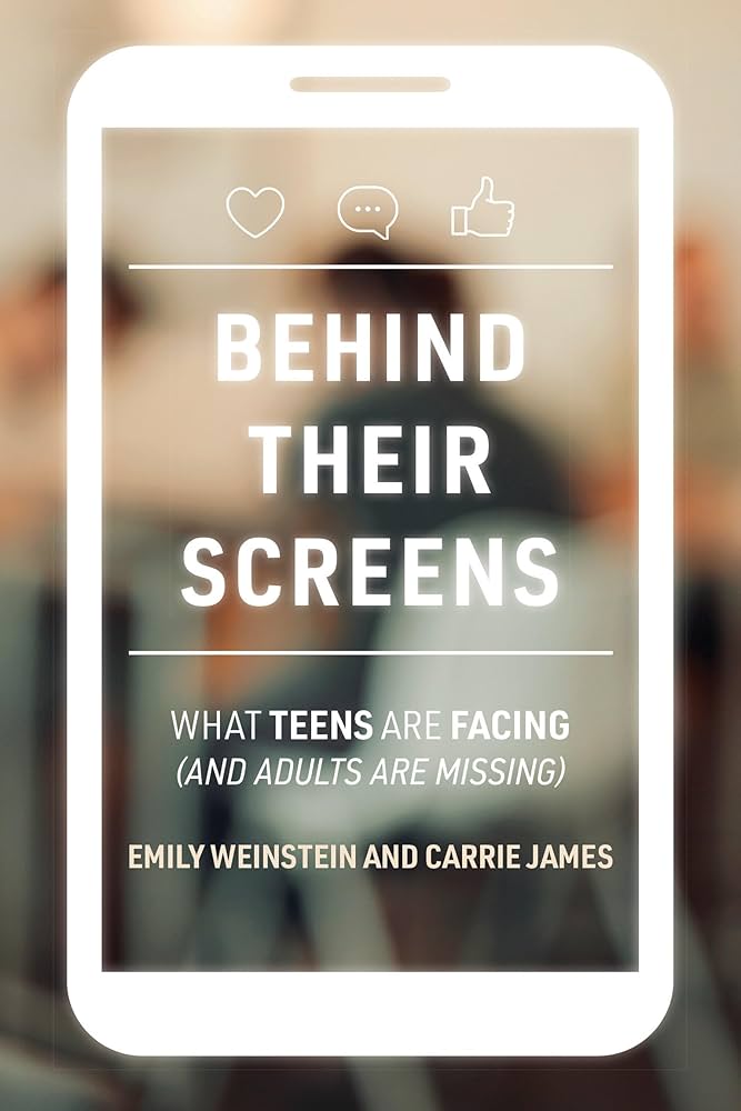 A book cover for Behind Their Screens