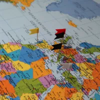 World map with pins